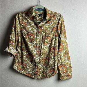 Talbots Floral Button Down Shirt - Green and Orange
